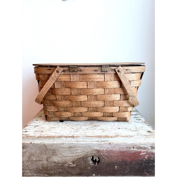 Antique Primitive Split Oak Handled Farmhouse Picnic Basket GARDEN COUNTRY - Picture 5 of 13